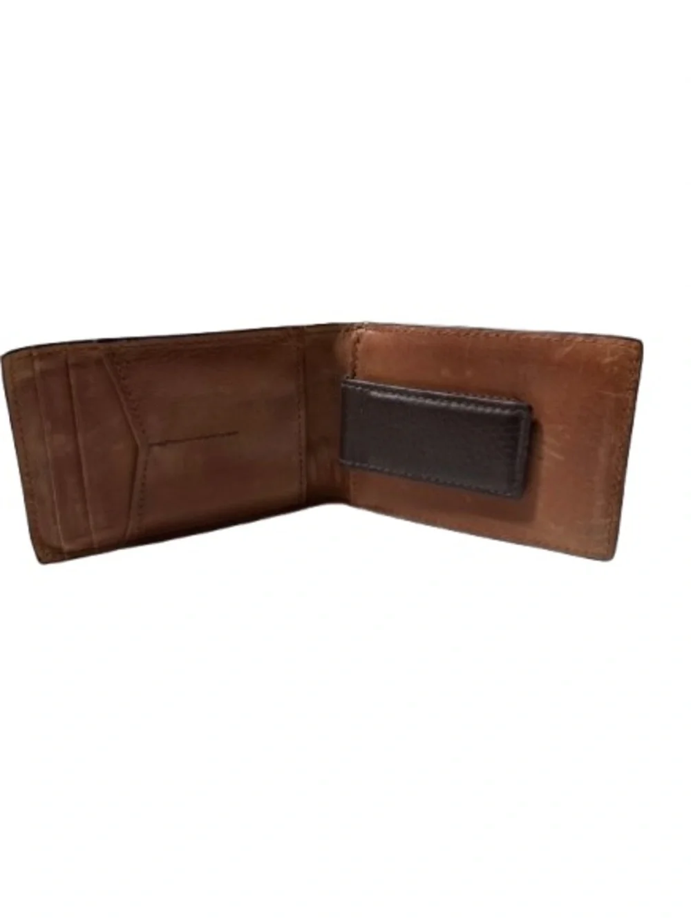 Fossil Brown Leather Bifold Wallet with Money Clip & ID Window